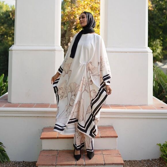 H&M Ramadan Modest Satin Kaftan Dress Floral - Picture 3 of 16